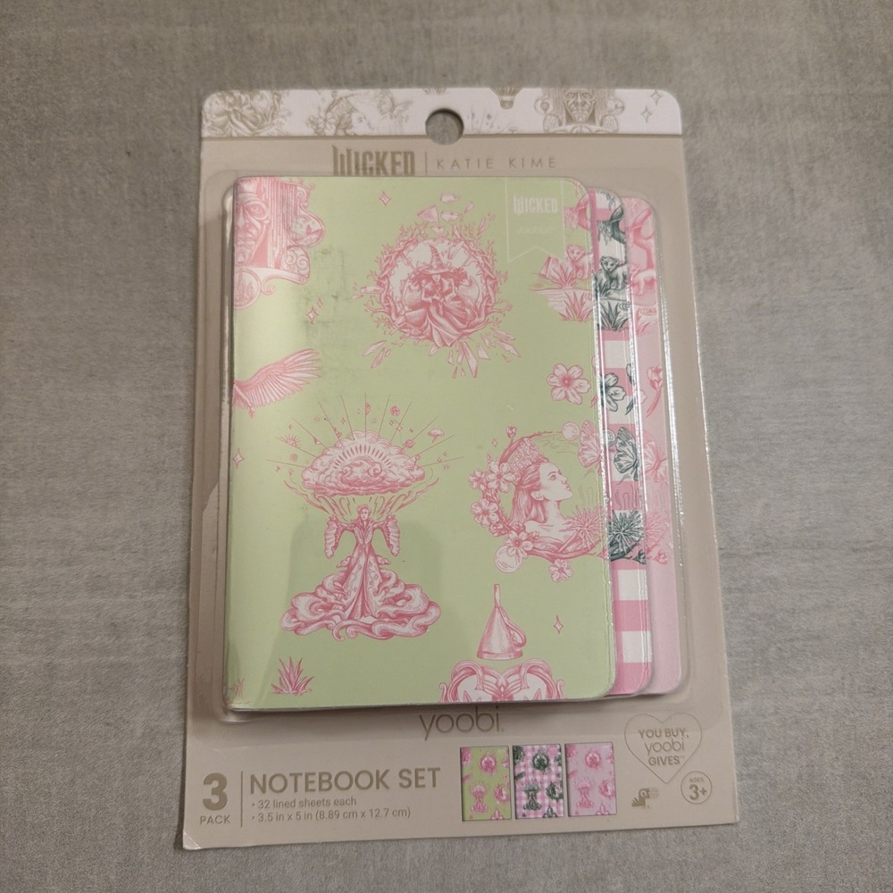 Wicked Katie Kime Notebook Set 3 Pack Pink & Green 32 Lined Sheets 3.5X5 Age 3+